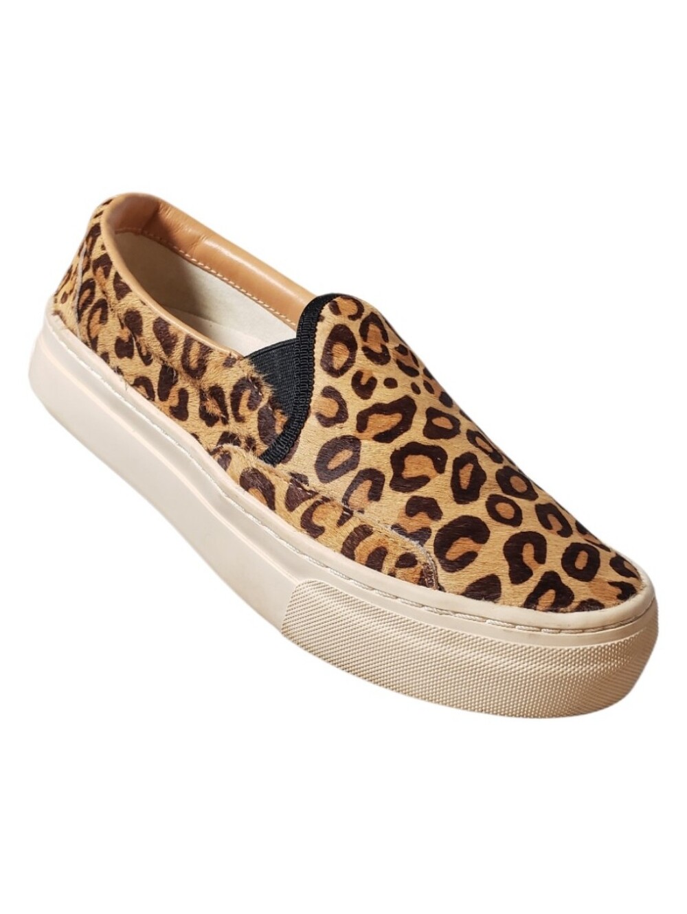 Saludos Bondi Leopard Print Animal Calf Hair SlipOn Platform Sneakers Women 7.5